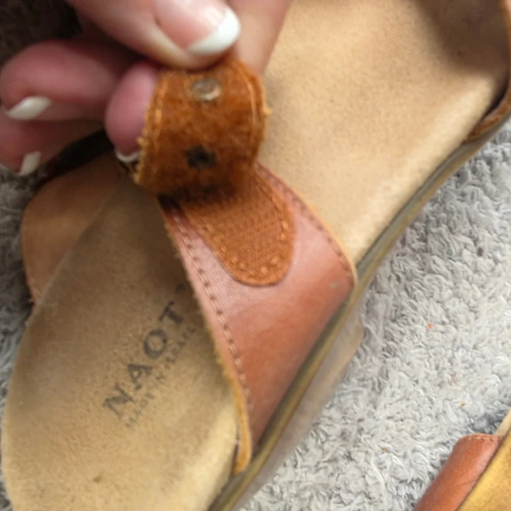 Naot Brown Leather Floral Laser Cutout Adj Strap Wedge Heeled Sandals EU 40 US 9